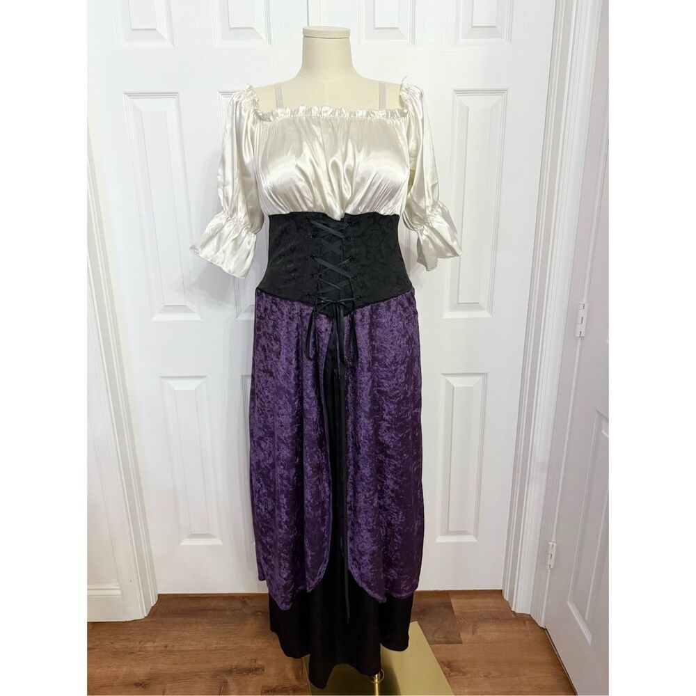 Le Metal Lip Service Womens Cream Purple Renaissance‎ Corset Dress Size 1 1X